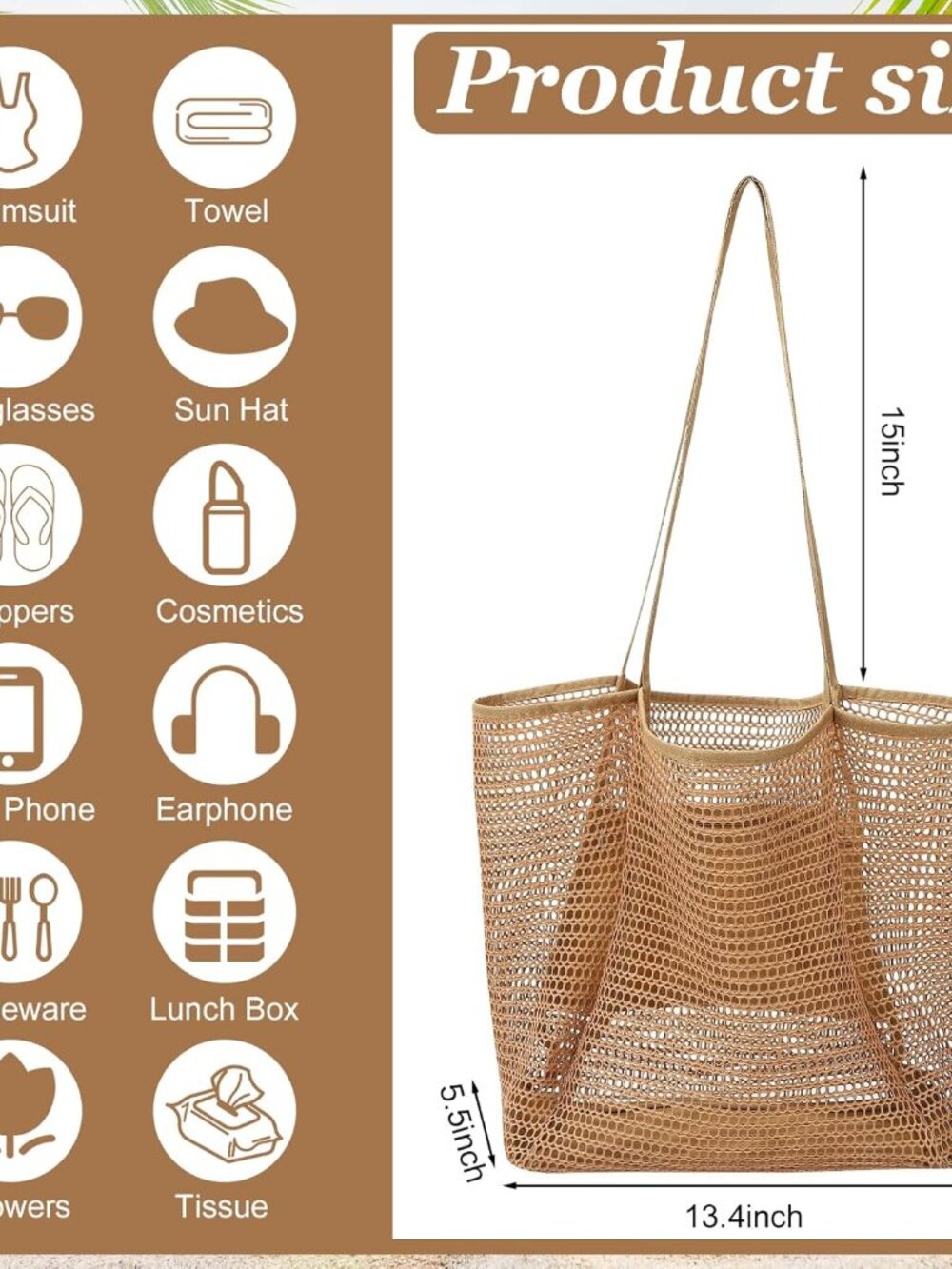 10 Pcs Mesh Beach Tote Bags and Straw Hat Set, Foldable Straw Hat Mesh Tote Bag - Picture 2 of 9